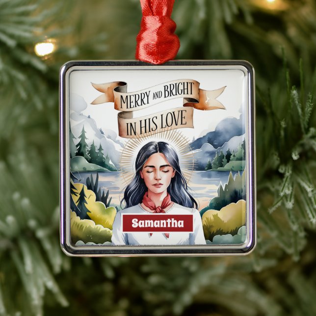 Carré Argenté Joyeux et brillant dans son ornement d'amour (Arbre)