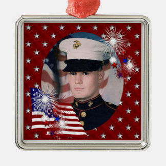 Carré Argenté KRW Custom Photo Patriotic USA Flag Ornement