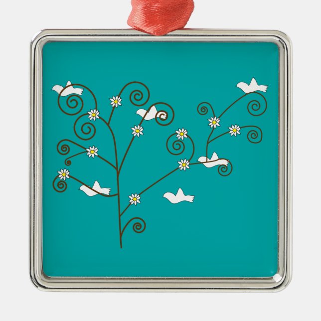 Carré Argenté Les colombes dans un ornement d'arbre (Devant)