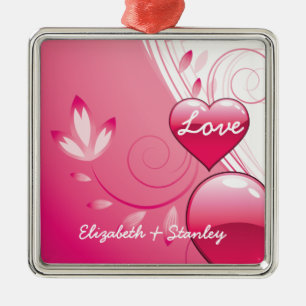 Carré Argenté Love Valentine's Day coeurs tournois ornement pers
