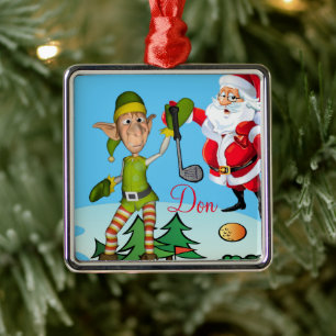 Carré Argenté Noël Ornement Père Noël Golf