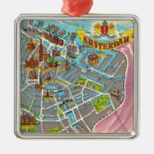 Carré Argenté Ornement Carte vintage illustré Amsterdam