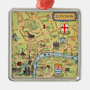 Carré Argenté Ornement de carte ancienne de Londres