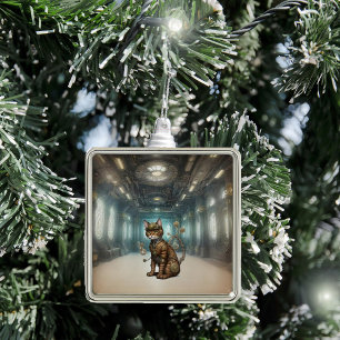 Carré Argenté Ornement de chats à vapeur AI