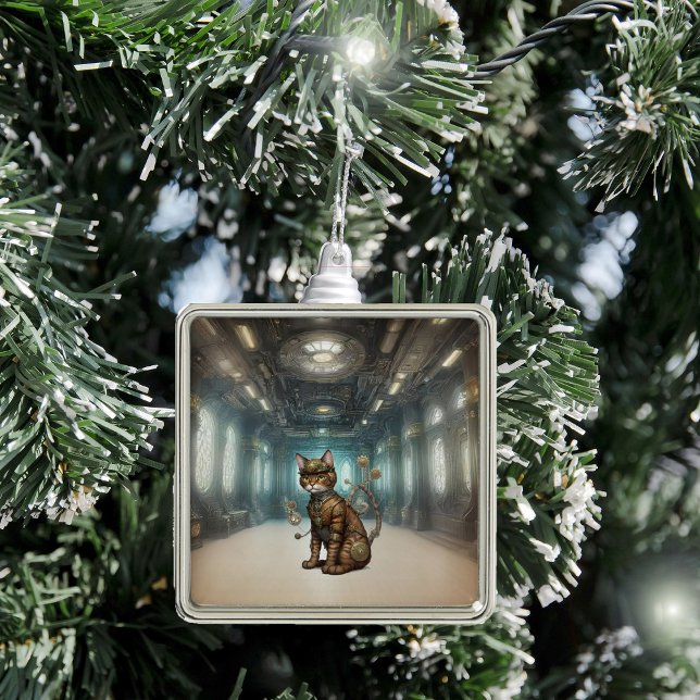 Carré Argenté Ornement de chats à vapeur AI (Créateur téléchargé)