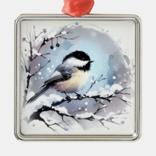 Carré Argenté Ornement de chickadee