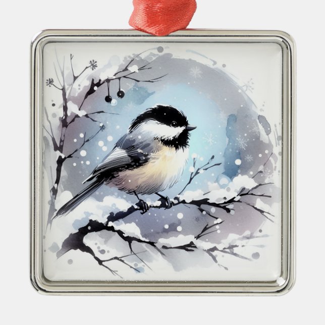 Carré Argenté Ornement de chickadee (Devant)