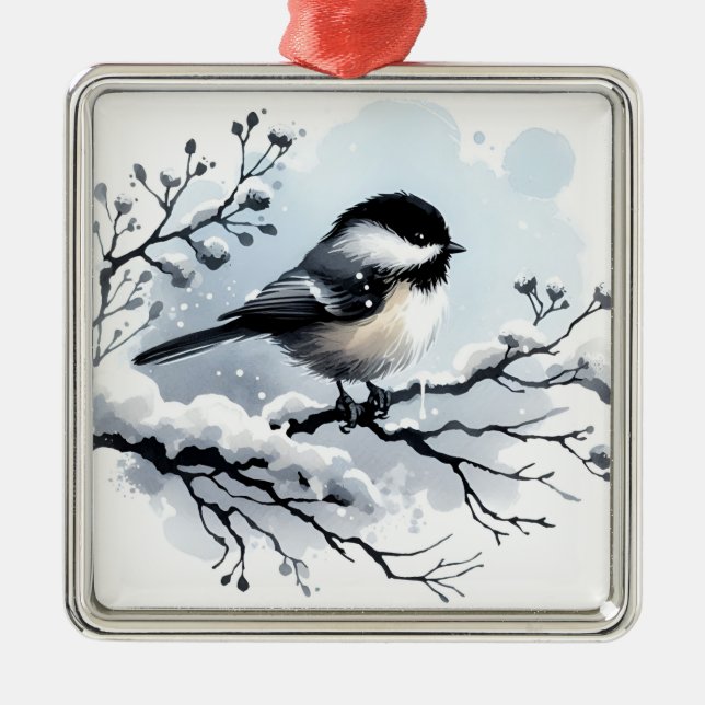 Carré Argenté Ornement de chickadee (Devant)