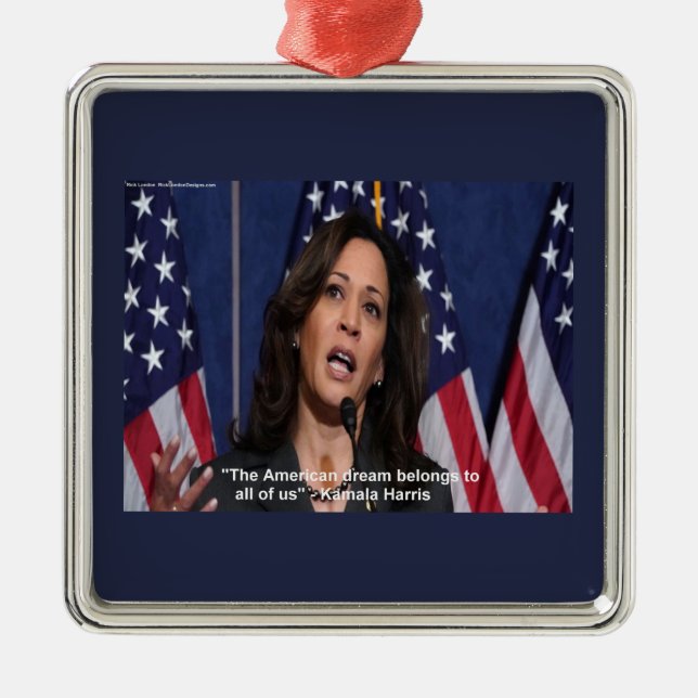 Carré Argenté Ornement de citation de Kamala Harris & Rêve Améri (Devant)