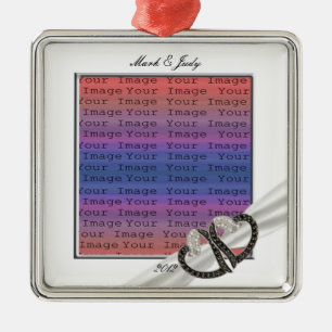 Carré Argenté Ornement de Coeurs de Diamants Noir & Blanc