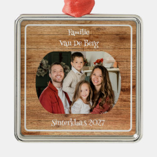Carré Argenté Ornement de famille Sinterklaas en bois avec photo