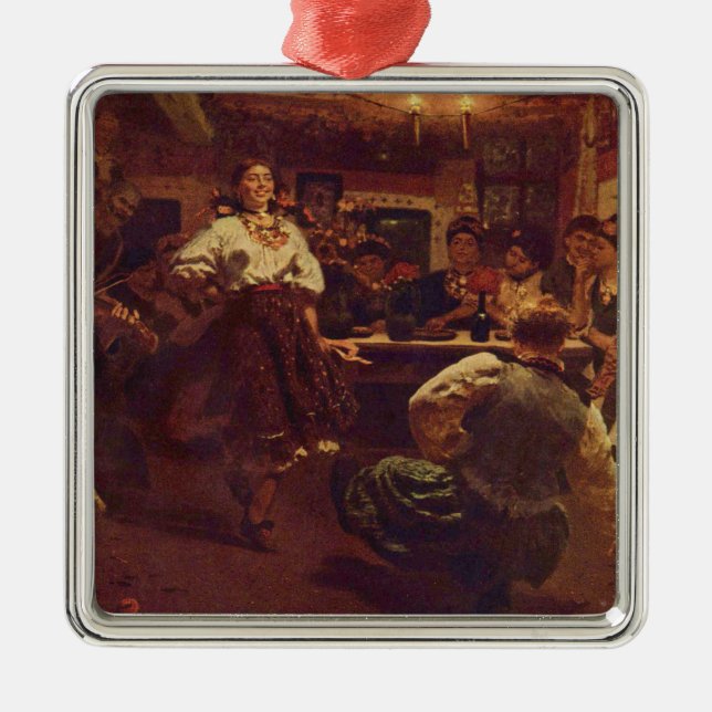 Carré Argenté Ornement de la fête de Noël ukrainienne (Devant)