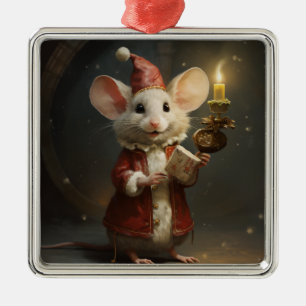 Carré Argenté Ornement de la souris Noël