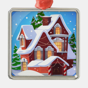 Carré Argenté Ornement de maison de Noël cosy