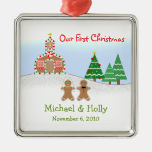 Carré Argenté Ornement de mariage - jeune mariée et marié de