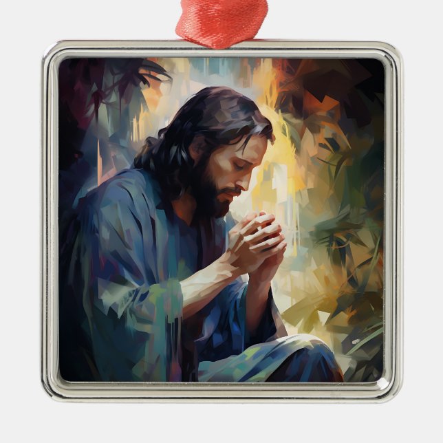 Carré Argenté Ornement de prière de Jésus (Devant)