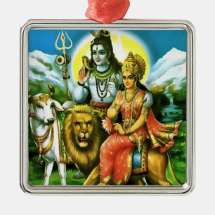 Carré Argenté Ornement de Shiva et de Parvati