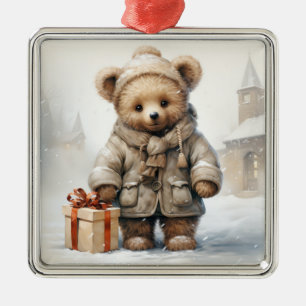 Carré Argenté Ornement d'ours en peluche de Noël