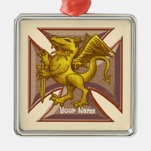 Carré Argenté ornement Dragon de Malte