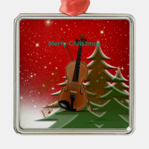 Carré Argenté Ornement en céramique de violon à Noël