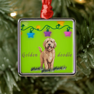 Carré Argenté Ornement Goldendoodle vert