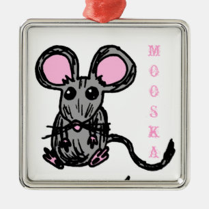 Carré Argenté Ornement mignon de la souris Mooska