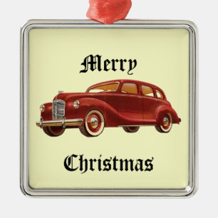 Carré Argenté Ornement vintage d'arbre de Noël de voiture