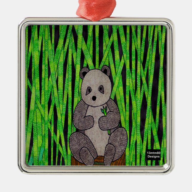 Carré Argenté Panda - Ornement Premium (Devant)