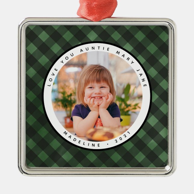 Carré Argenté Rustic Homespun Pays Photo Tante Ornement Métal (Devant)