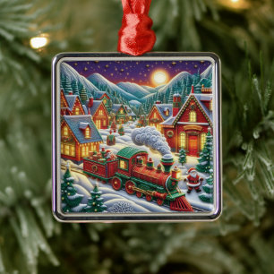 Carré Argenté Village de Noël Fantaisiste Ornement de Père Noël