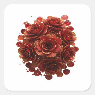 Carré Art de sticker Or brillant ROSES ROUGES ET BULLES 