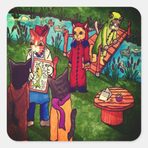 Carré Artiste Peintre Chat Sticker rectangulaire