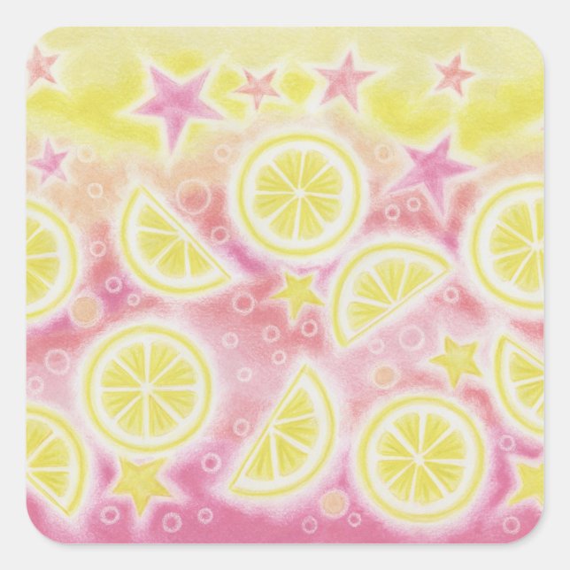 Carré autocollant citron rose (Devant)