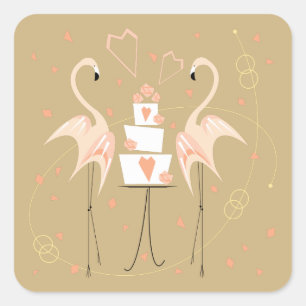 carré autocollant Mariage Flamant rose