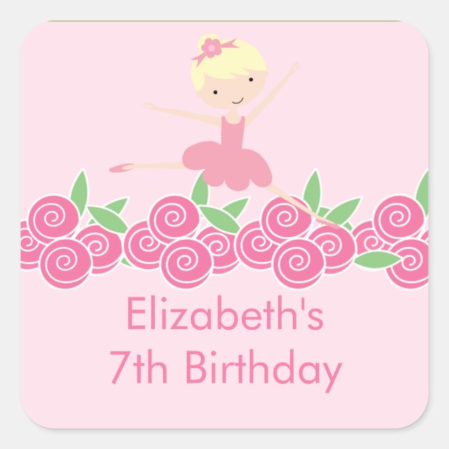 Carré Ballerina rose Tutu Danse Anniversaire Sticker (Devant)