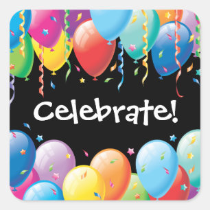 Carré Ballons colorés Sticker de fête d'anniversaire