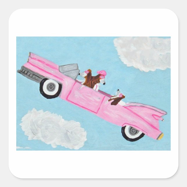 Carré Basset Hounds in pink convertible Sticker (Devant)