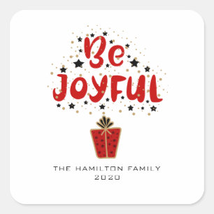 Carré Be Joyful Stars Red boîte cadeau Sticker