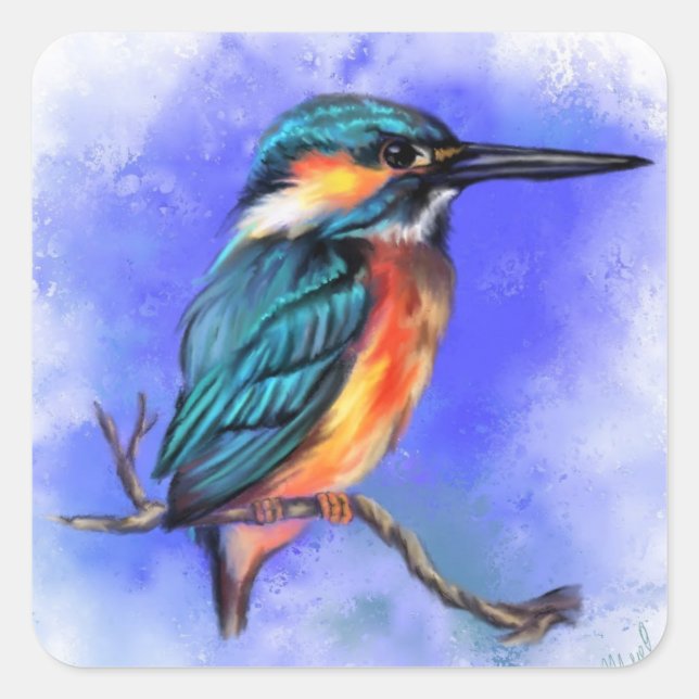 Carré Beau Kingfisher Bird Sticker Cadeau (Devant)