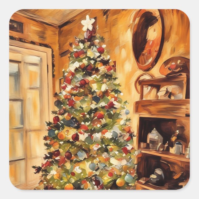 Carré Beau Sticker Arbre de Noël (Devant)