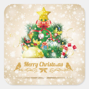 Carré Beau Sticker de Noël avec neige mousseuse