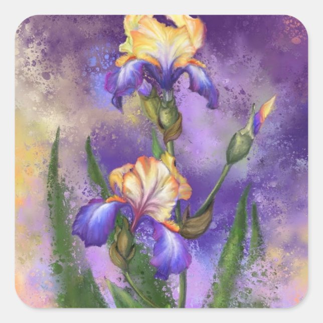 Carré Beau Sticker Iris Fleurs Irises (Devant)