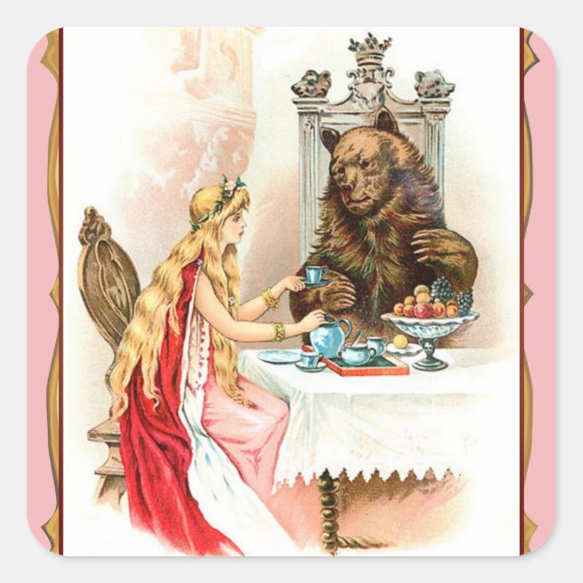 Carré Beauté En Rose Et Bête Sticker Rectangulaire (Devant)