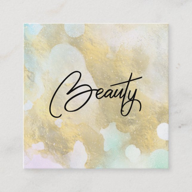 Carré ~* BEAUTY Pastel Rainbow Gold Foil Carte de visite (Devant)