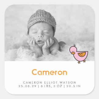 Carré Bébé Canard Photo Girl Sticker Faire-part de naiss