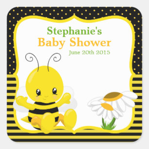 Carré Bébé doux Sticker Baby shower abeille