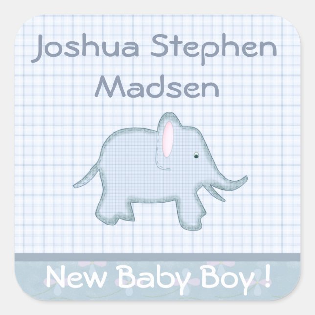 Carré Bébé Faire-part de naissance éléphant Sticker (Devant)