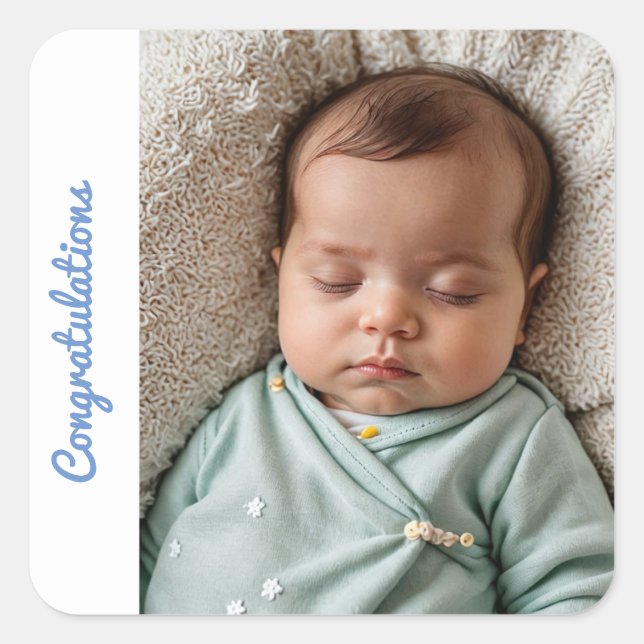 Carré bébé garçon félicitations Sticker naissance (Devant)