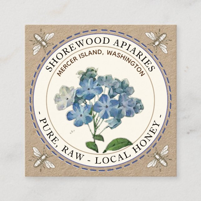 Carré Bees Bleu Fleur été Miel Kraft Carte de visite (Devant)