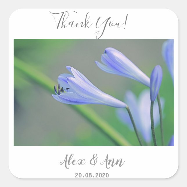 Carré Belle Bleue Fleurs Mariage Favor Sticker (Devant)